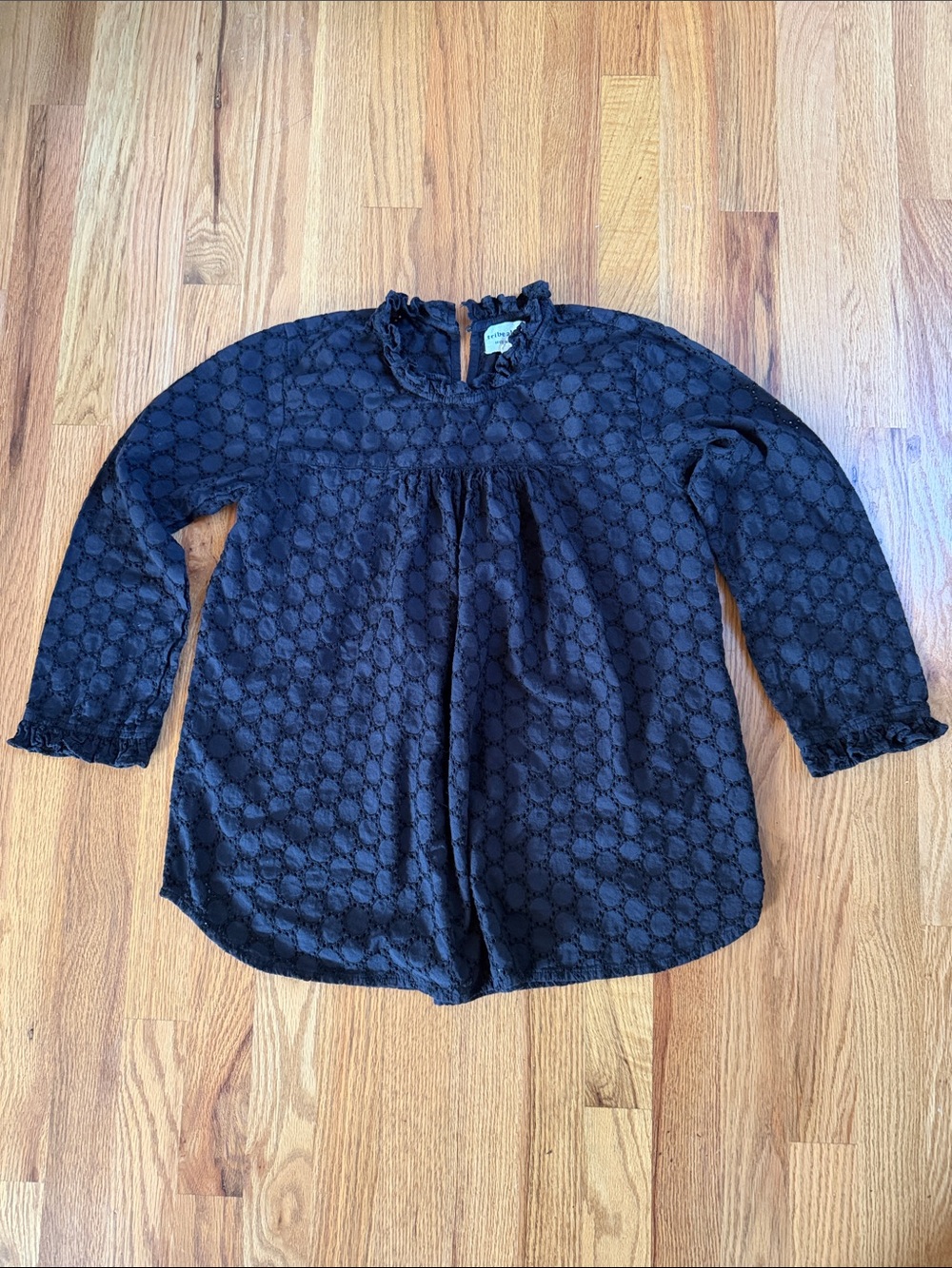 Tribe Alive Black Eyelet Long-Sleeve Top 100% cotton S